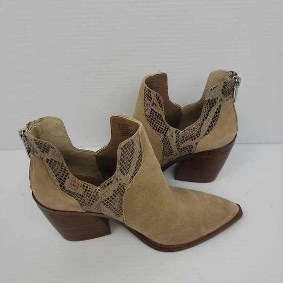 Vince Camuto Womens Gannilla Ankle Boots Brown Leather Zip Heel Snake Panel 6.5M - Picture 8 of 16